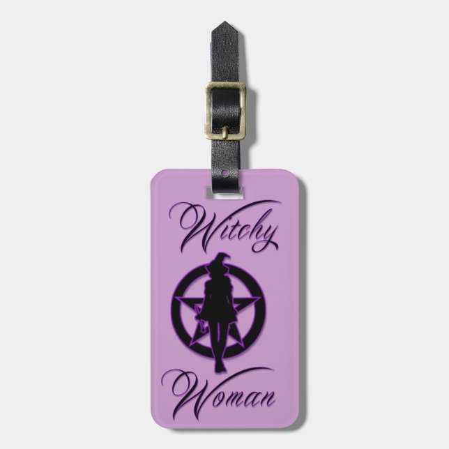 Étiquette À Bagage Witchy woman silhouette avec pentacle (Devant Vertical)