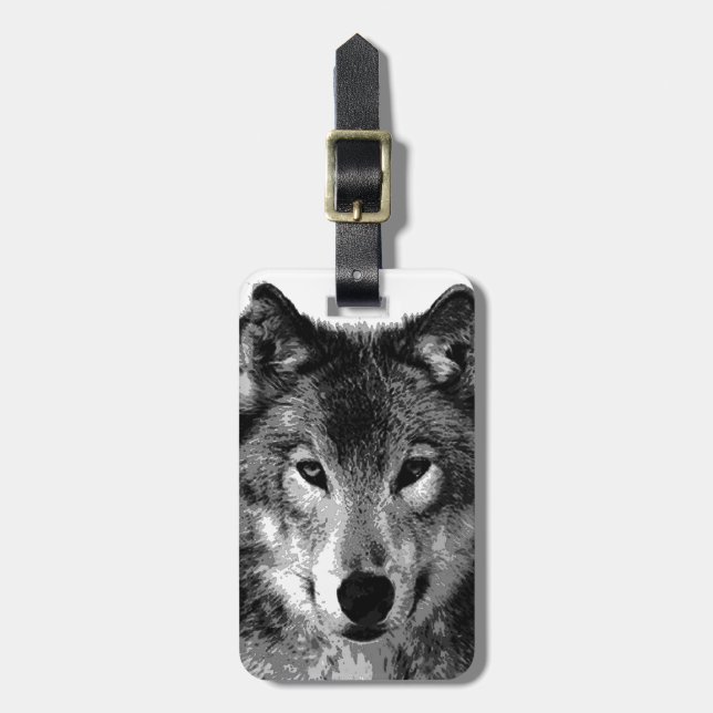 Étiquette À Bagage Wolf Black & White Pop Art (Devant Vertical)