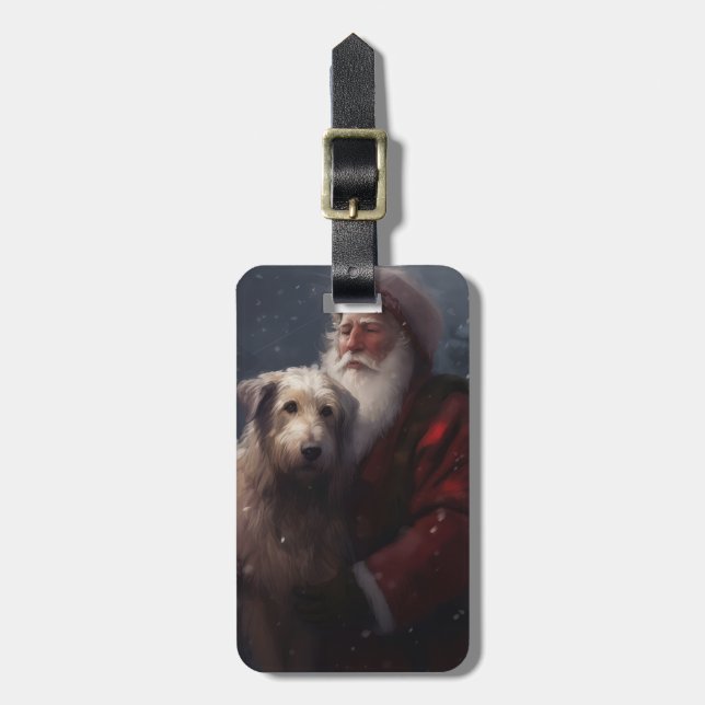 Étiquette À Bagage Wolfhound avec Noël Festif du Père Noël (Devant Vertical)