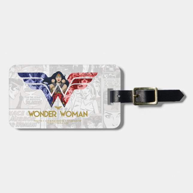 Étiquette À Bagage Wonder Woman Crossed Arms dans le logo collage (Devant horizontal)