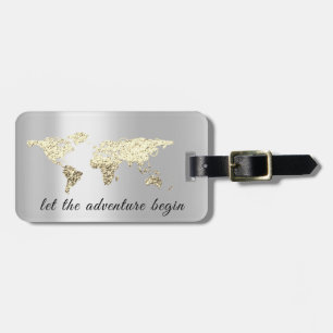 Étiquette À Bagage World Map Grey Adresse Laissez Aventure Commencer 