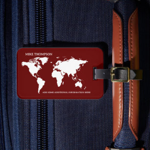 Étiquette À Bagage World Traveler Dark Red Map Nom Bagage Balise