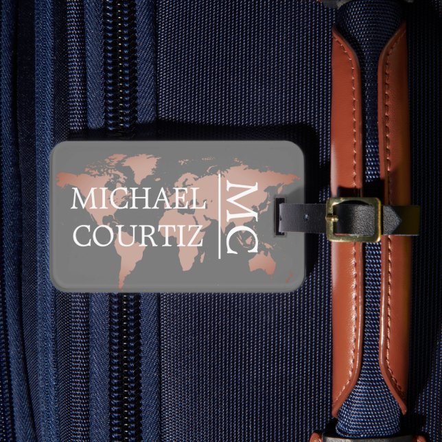 Étiquette À Bagage World Traveler map metal Monogrammed personnaliser (Insitu Rectoal 4)