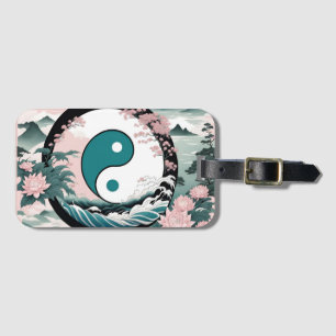 Étiquette À Bagage Yin Yang, Floral Montagne Rose Sage Turquoise