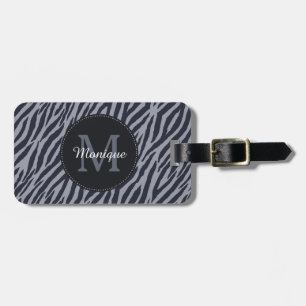 Étiquette À Bagage Zèbre gris foncé élégant Imprimer Monogramme et no