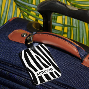 Étiquette À Bagage Zèbre moderne rayé personnalisé