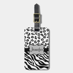 Étiquette À Bagage Zèbre noir & blanc & peau de guépard Personnalisé
