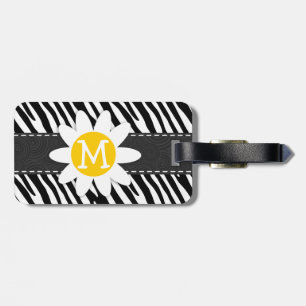 Étiquette À Bagage Zèbre noir et blanc ; marguerite de printemps