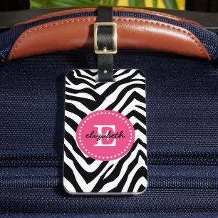 Étiquette À Bagage Zèbre noir et rose Imprimer Monogramme personnalis