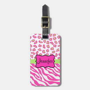 Étiquette À Bagage Zèbre rose et blanc & Peau Cheeta Personnalisé