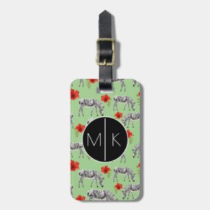 Étiquette À Bagage Zèbres parmi les fleurs d'Hibiscus  Monogramme