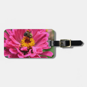 Étiquette À Bagage Zinnia rose et Bumble bee