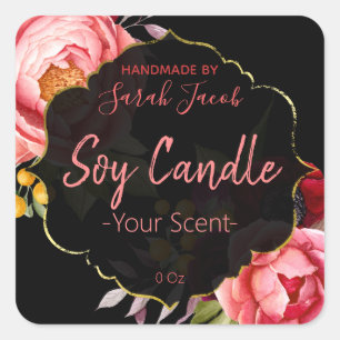 Étiquette à bougie de soja floral personnalisable