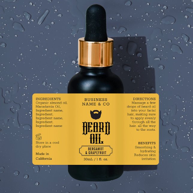 Étiquette à huile de barbe Grungy 1 OZ Bouteille c (Grungy black and gold color beard oil 1 oz cosmetic bottle waterproof label *verify size*)