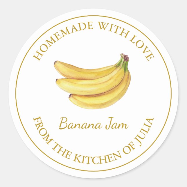 Étiquette à la confiture de bananes maison en or | (Devant)