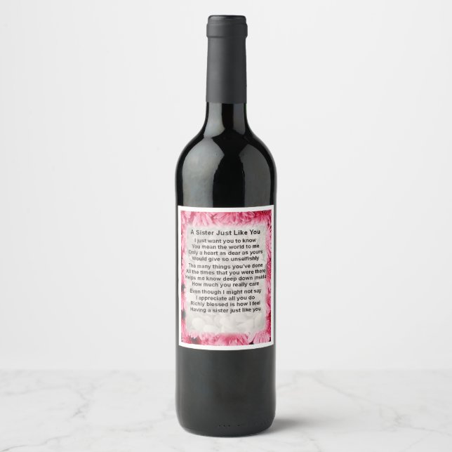 Étiquette à vin de poème soeur - Floral rose (Devant)