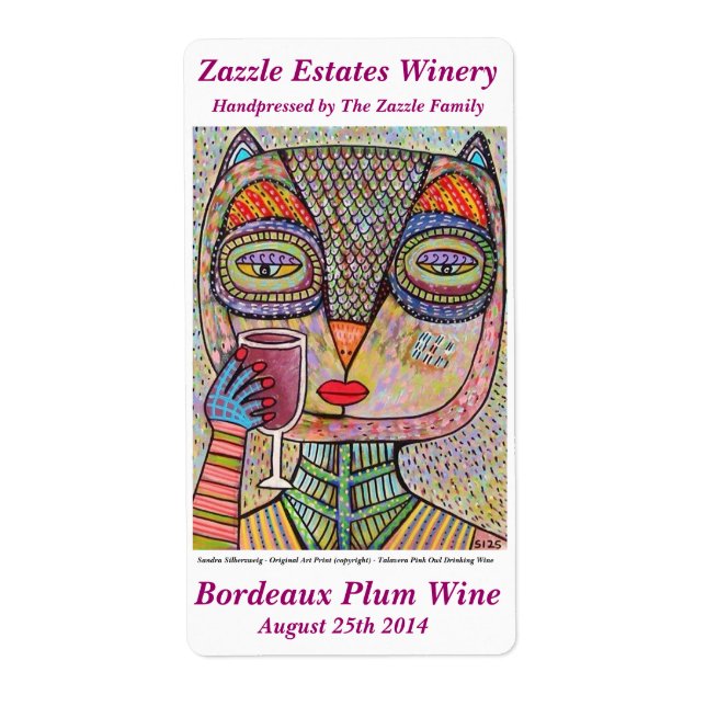 Étiquette à vin - Talavera Chouette rose Boire Vin (Devant)
