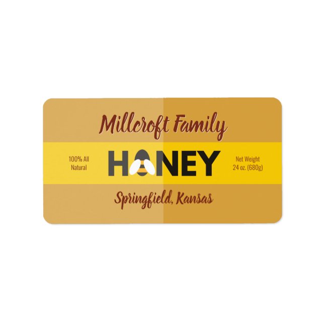 Étiquette Abeille dans le pot de miel ambré foncé de miel (Devant)