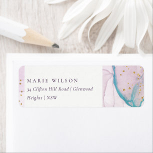 Étiquette Abstrait Pastel Purple Blue Watercolor Adresse