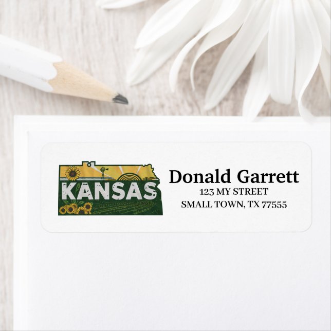 Étiquette Accueil État Kansas Rétro Adresse couleur (En situation)