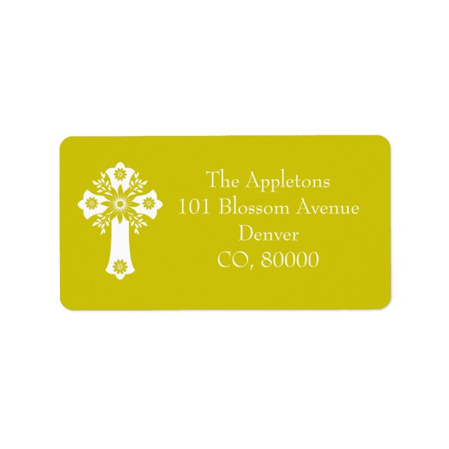 Étiquette Address Labels Floral Cross Christening Yellow (Devant)