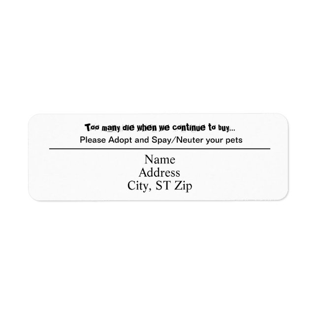 Étiquette Adopter Spay Neuter Surpopulation d'animaux (Devant)