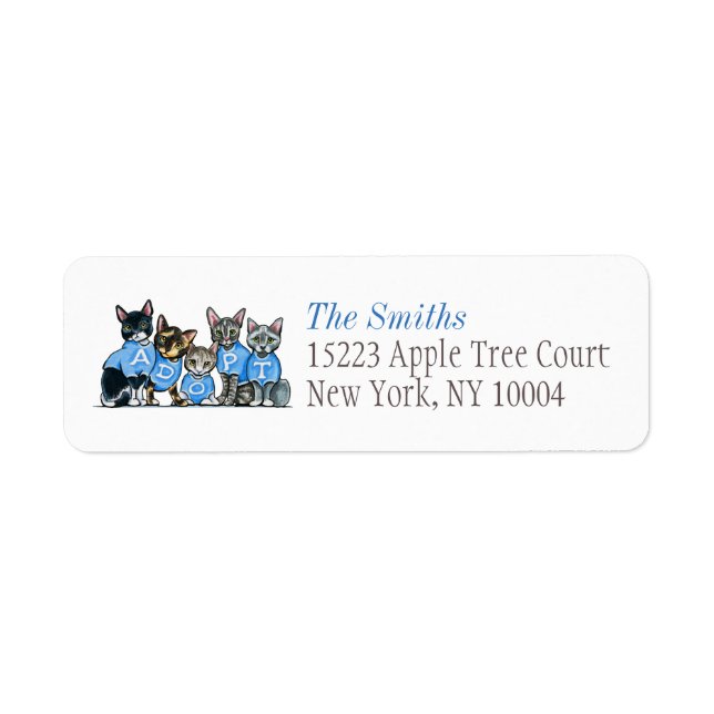 Étiquette Adoptez Shelter Cats Off-Leash Art™ Titre bleu (Devant)