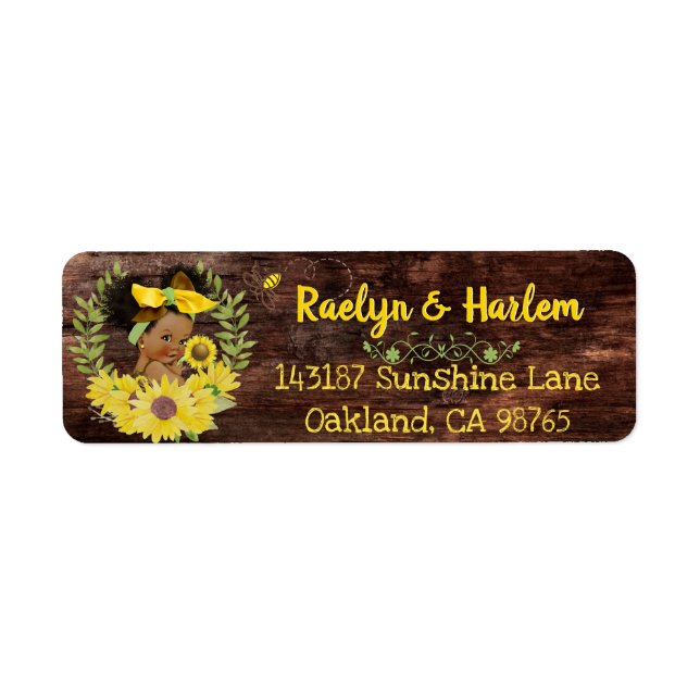 Étiquette Adorable Ethnic Baby Girl|Yellow Sunflower Rustic (Devant)
