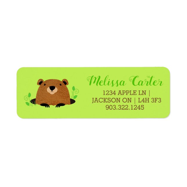 Étiquette Adorable Motif de la marmotte de bois (Devant)