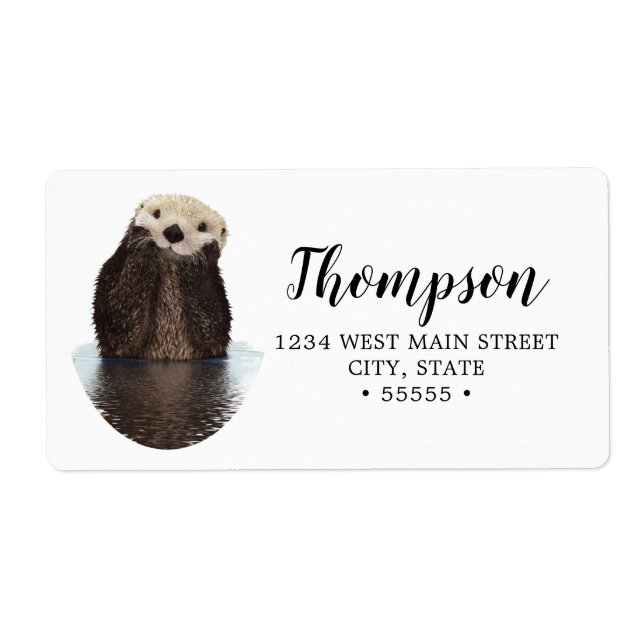 Étiquette Adorable Otter souriant dans le lac (Devant)