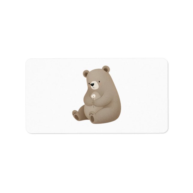 Étiquette Adorable Ours Brun à la Marguerite – Illustration  (Devant)