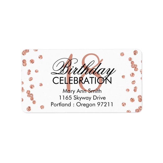 Étiquette Adresse 18e anniversaire Rose Gold Parties scintil (Devant)