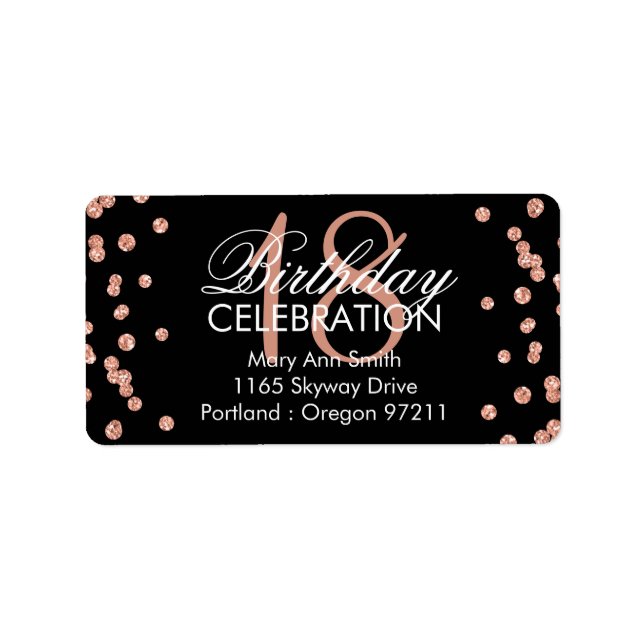 Étiquette Adresse 18e anniversaire Rose Gold Parties scintil (Devant)