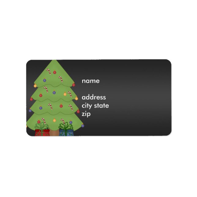 Étiquette Adresse Arbre de Noël sur Noir (Devant)