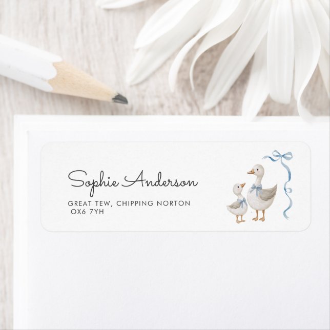 Étiquette Adresse Baby shower de soie Goose Boy (En situation)