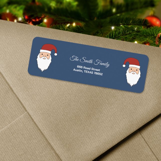Étiquette Adresse bleu nuit et Père Noël (Christmas Santa Claus Return Address Label)