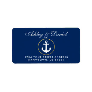 Étiquette Adresse bleue de mariage d'Ancre nautique