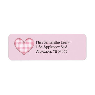 Étiquette Adresse coeur 3D plaid avec texte personnalisé