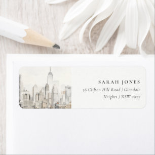 Étiquette Adresse d'aquarelle minimale de New York City Skyl