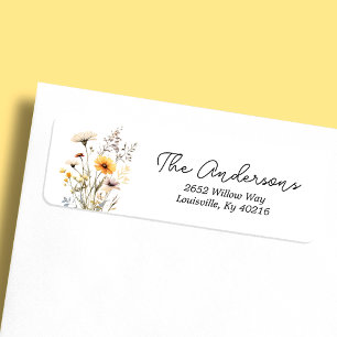 Étiquette Adresse de Baby Shower Bohème Fleur Sauvage Jaune