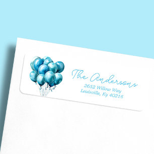 Étiquette Adresse de Baby Shower Garçon Aquarelle Ballons Bl