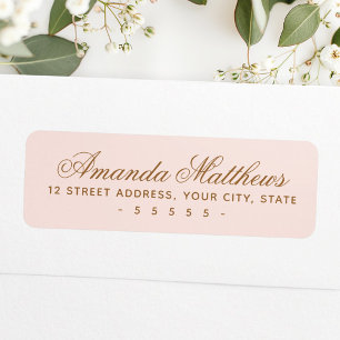 Étiquette Adresse de calligraphie script rose poudré chic et