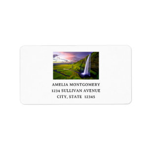Étiquette Adresse de cascade islandaise Photo Nature Verte