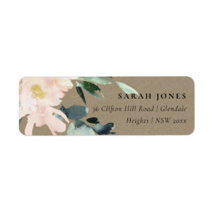 ÉTIQUETTE ADRESSE DE COULEUR D'EAU FLORALE KRAFT ROUSTIQUE