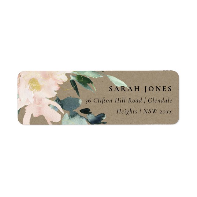 ÉTIQUETTE ADRESSE DE COULEUR D'EAU FLORALE KRAFT ROUSTIQUE (Devant)
