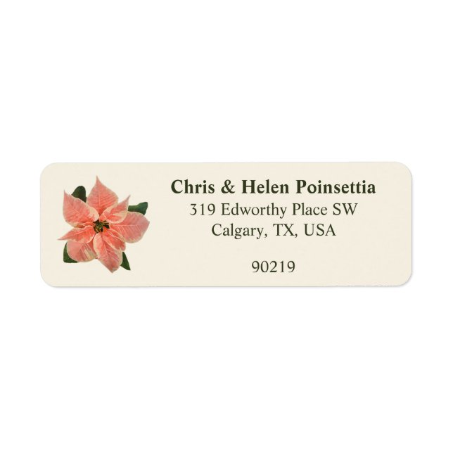 Étiquette Adresse de crème Stylish Coral Poinsettia (Devant)