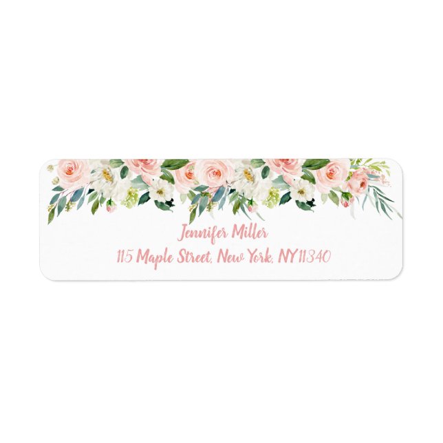 Étiquette Adresse de Fête des mariées florale rose pâle (Devant)