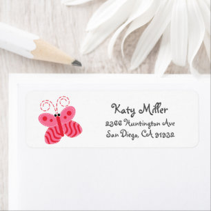 Étiquette Adresse de fille papillon rose mignonne