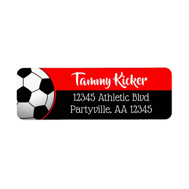 Étiquette Adresse de football rouge et noir (Devant)