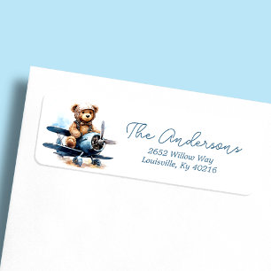 Étiquette Adresse de la Baby Shower aquarelle avion ours en 